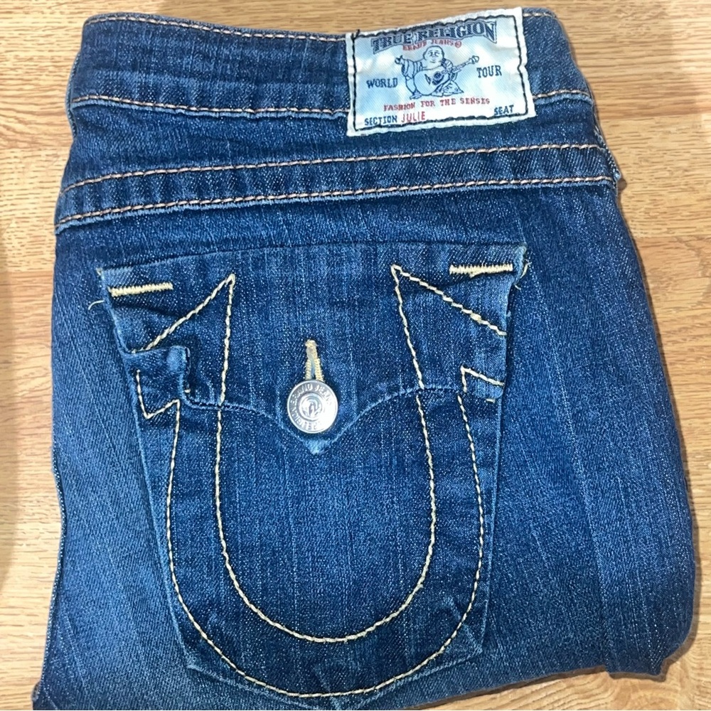 True Religion Blue Skinny Jeans with Signature Horseshoe Stitching